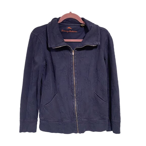 Tommy Bahama Jacquard‎ Onassis Full Zip Navy Blue Sweater Jacket Size S - Picture 1 of 9